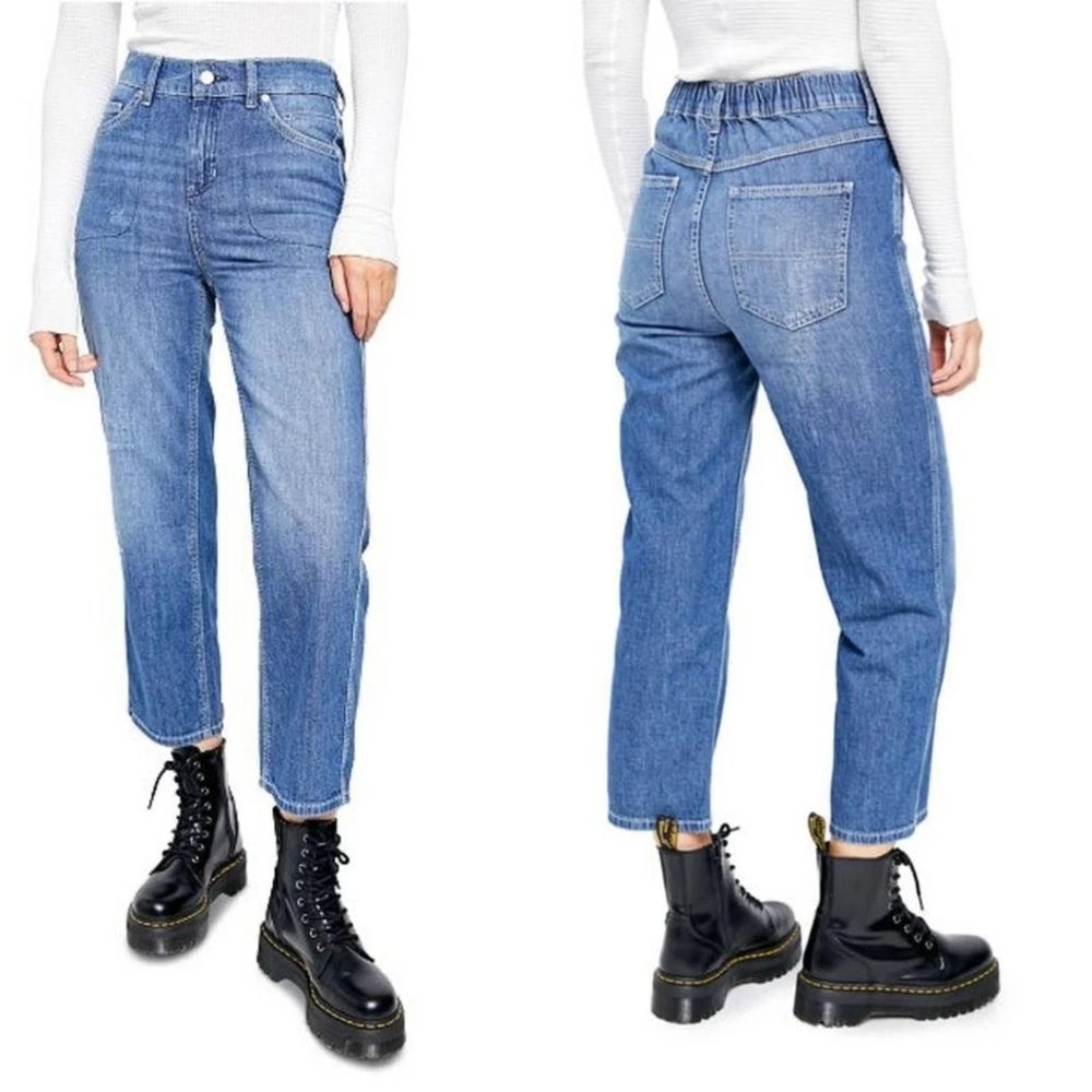 Free People NWT Chloe Mom Jean Baby Barrel Crop Denim Admiral Blue XSmall New
